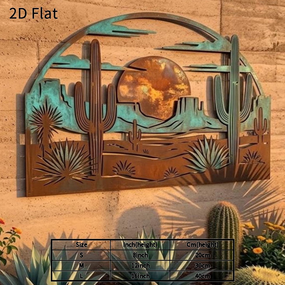 TEMU 2d Flat, 1pc Metal Wall Art 2d Flat Rustic Western Decor Southwestern Sunset Plaque Durable Indoor Outdoor Hanging Sign For Home Garden Patio