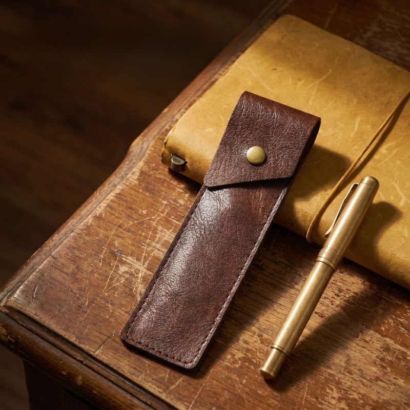 TEMU Vintage Hand-distressed Pu Business Pencil Case, Lightweight And Compact Crinkled Pu Pencil, Pen, And Marker Protector, Gel Pen Desktop