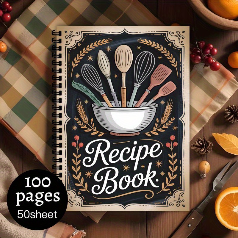 TEMU Planner Notebook/journal 1pc A5 Recipe Spiral Notebook - 100 Pages, Double Wire Binding, Blank Paper, Ideal For And Chef Gifts, English, Paper