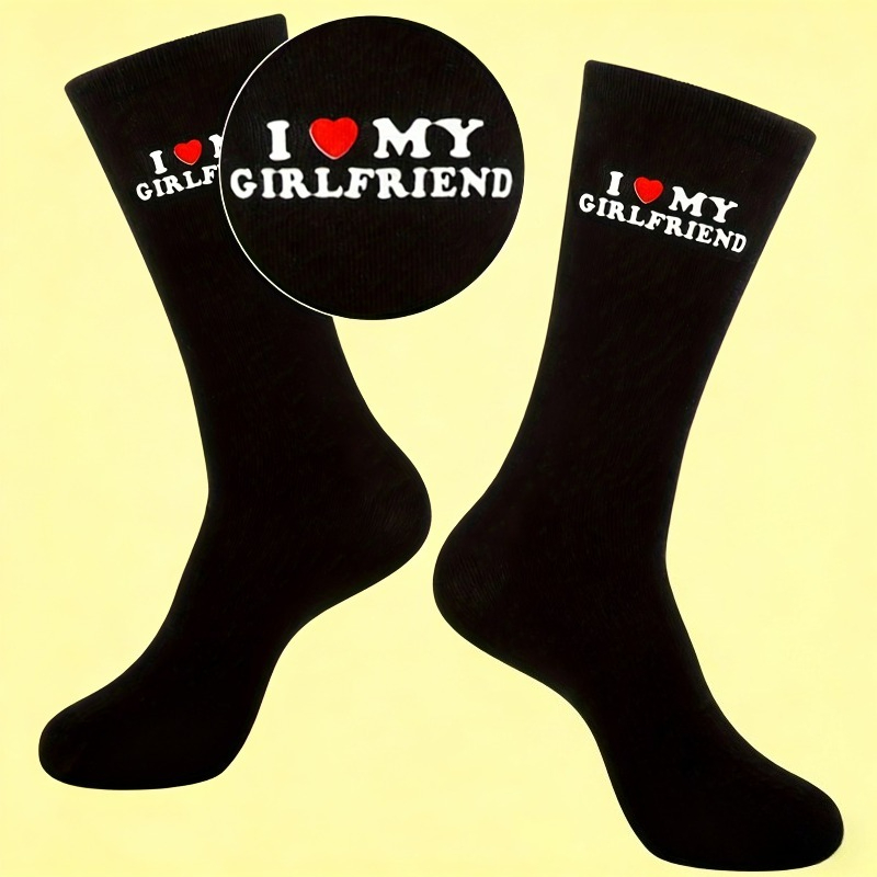 TEMU 1 Paire de Chaussettes "I Love My Girlfriend" pour Hommes, Chaussettes Décontractées Confortables et Respirantes, Cadeau Amusant d'Anniversaire,