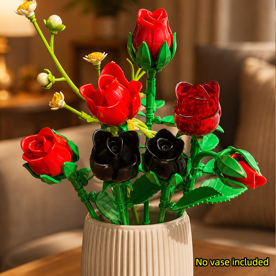 Red And Black Rose Flower Bouquet Building Blocks