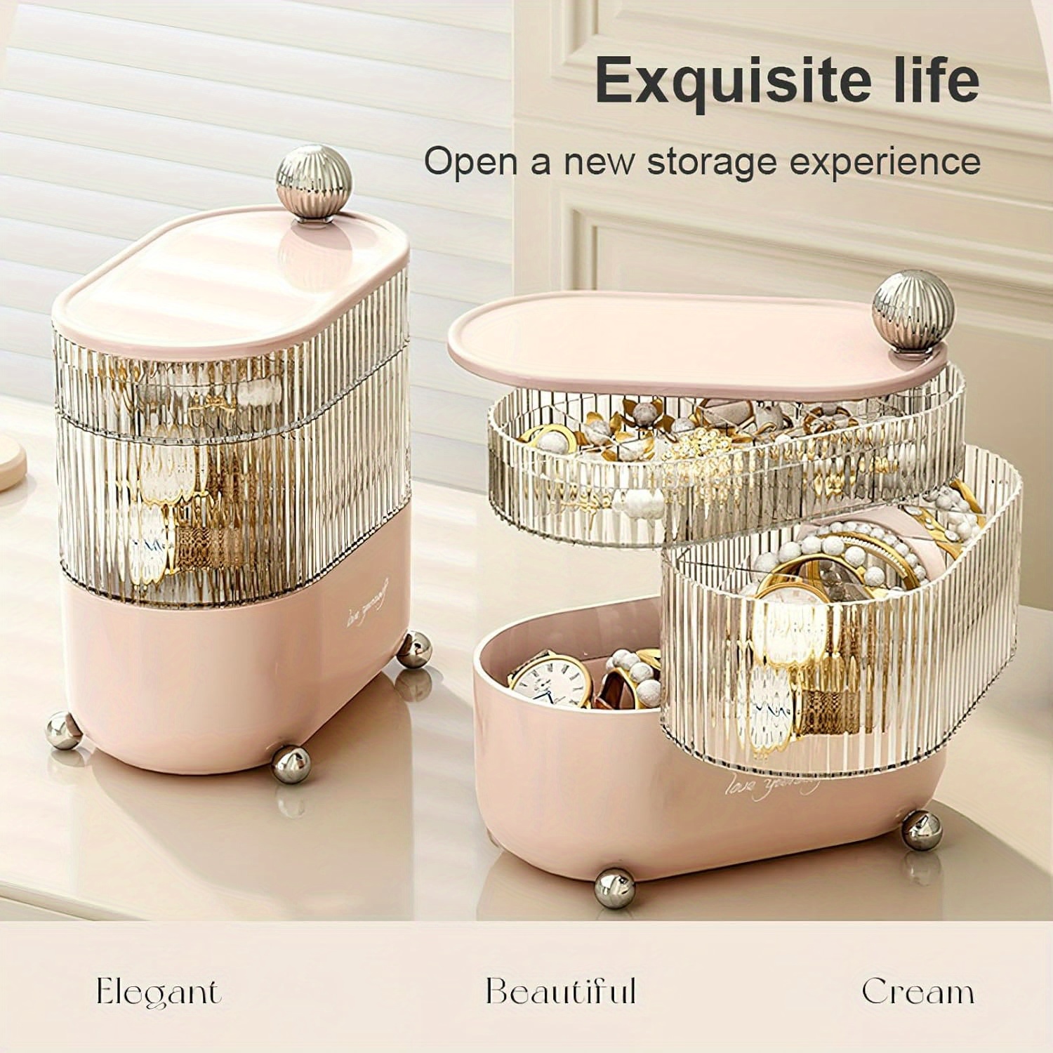   rotating makeup organizer countertop makeup storage organizer vanity desk cosmetic organizer large cosmetic storage box for lipsticks perfume jewelry rings earrings 4 layers Product details 6