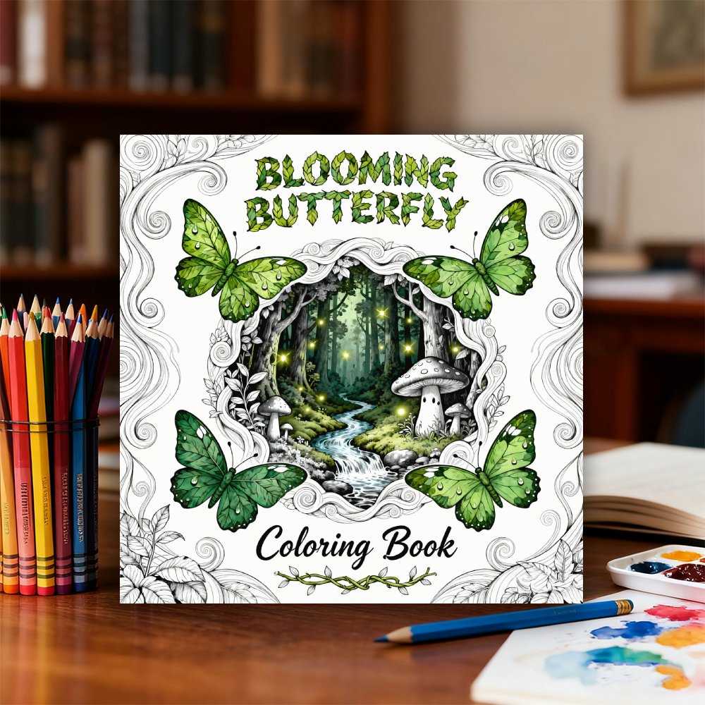 Image of Adult Coloring Book, Theme: Butterflies - Single-sided Printing On 20x20 Pages, Designed To Stress And Anxiety - An Ideal Gift For Birthdays, Holidays, And Other Special Occasions