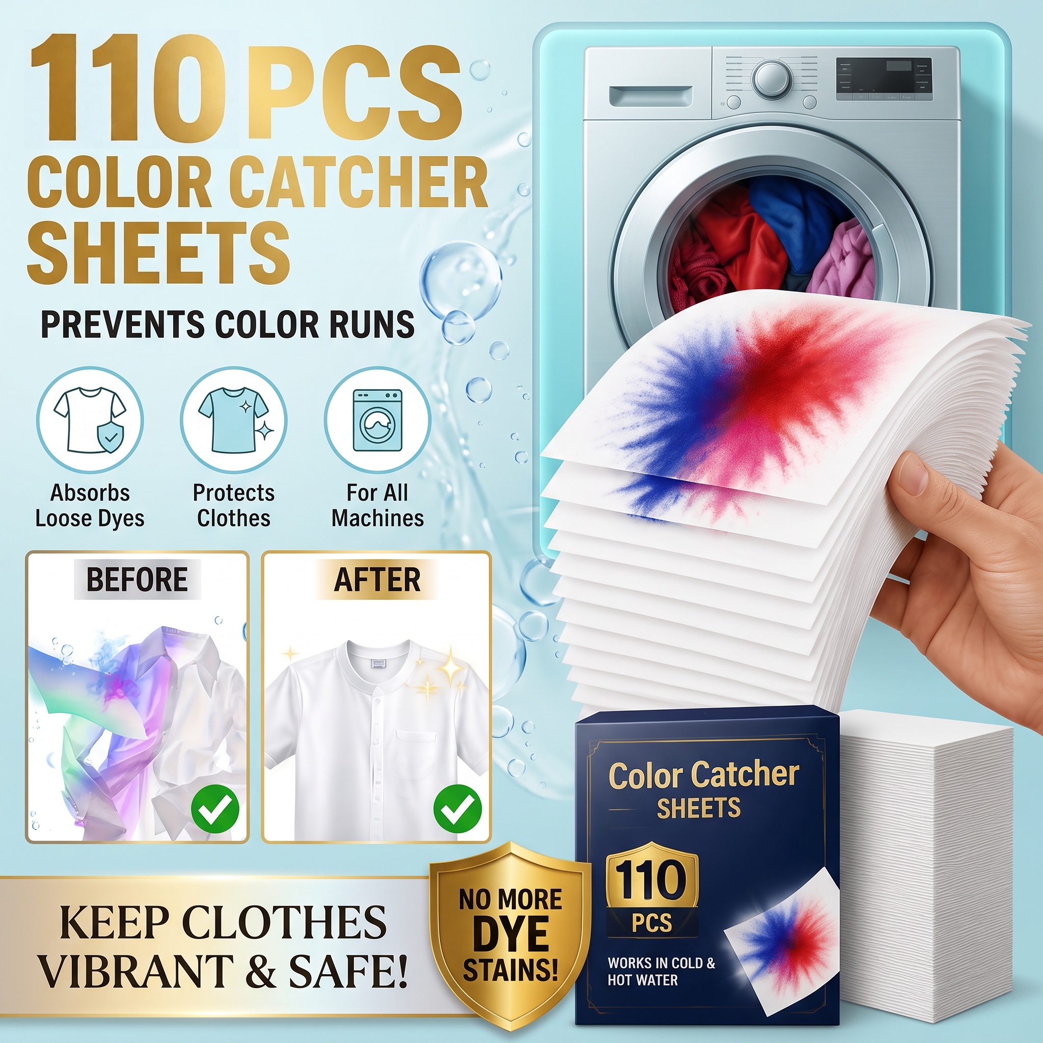 TEMU Premium 110pcs Dye Catcher Sheets, Lintless Non Woven Material, Prevent Cross Staining, Compatible With Household And Commercial Washing