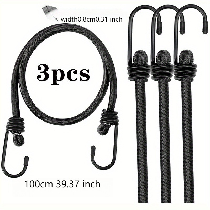 3-pack Bungee Cords With Hooks, Heavy Duty Elastic Rope For Camping Gear, Rv Roof Rack, Luggage Straps, Outdoor Travel Essentials