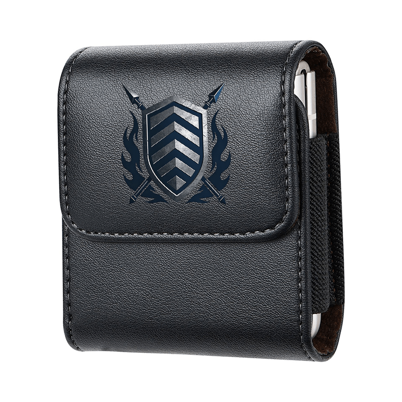 TEMU 1 Men's Foldable Phone Storage Waist Bag Decorated With Silver Shield And Blue Flame Emblem Suitable For Models Of Foldable Phones Such As And