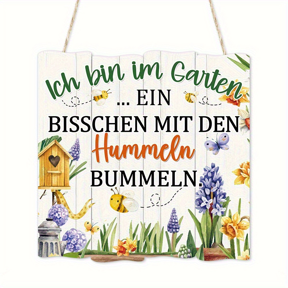 E-shop 2D Flach, Putuo Dekor Deutscher Garten Zitat Holz Hängeschild - Rustikale Blumen & Wandkunst mit Inspirierendem Deutschsprichwort, Künstliches