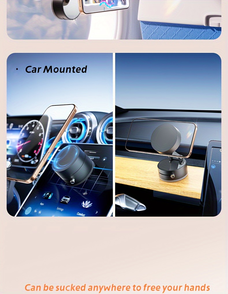 1pc Multifunctional Vacuum Suction Phone Holder, Foldable & Extendable, Dual-Sided Magnetic Adsorption, Car, Office, Glass, Home Use, Compact & Portable, Compatible with iPhone & Android, Sleek Black Finish