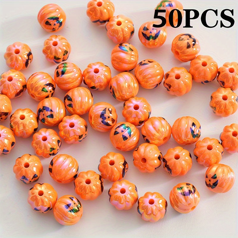 TEMU 50pcs Vibrant Orange Pumpkin Acrylic Beads, 15.7mm - Perfect For , Bracelets, Necklaces, Keychains & Halloween Crafts