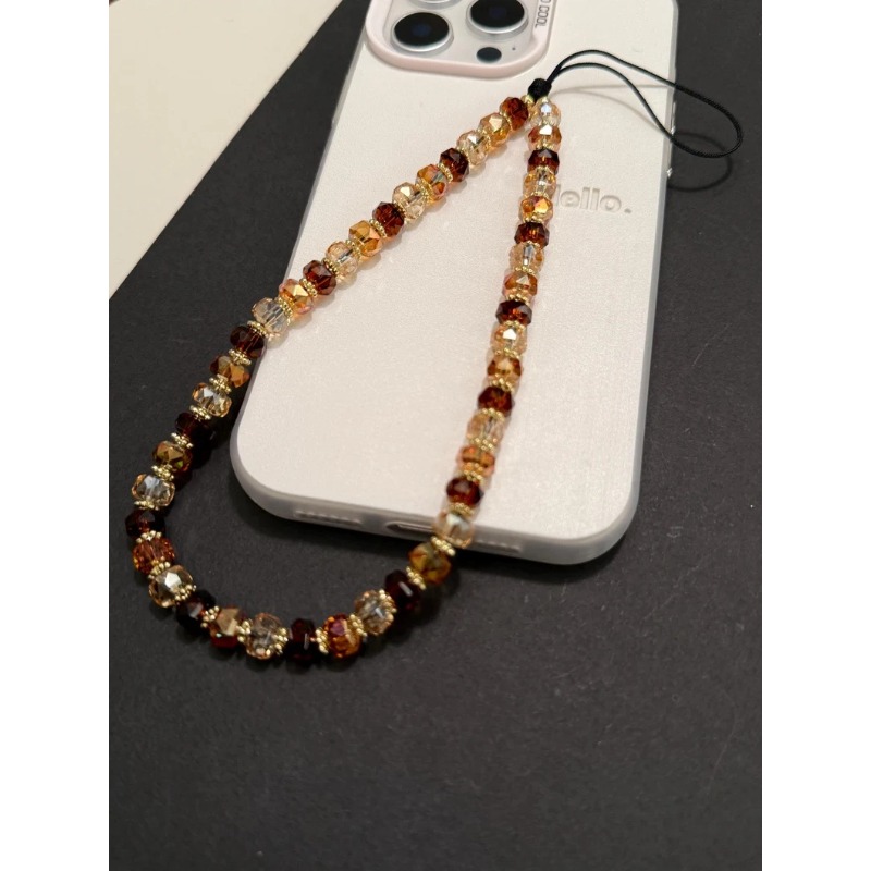 TEMU 1pc Brown Gradient Bead Phone Charm, Shiny Beaded Wrist Strap, Diy Decorative Accessory For Phone Case, Bag, Keychain & Daily Hanging Decor