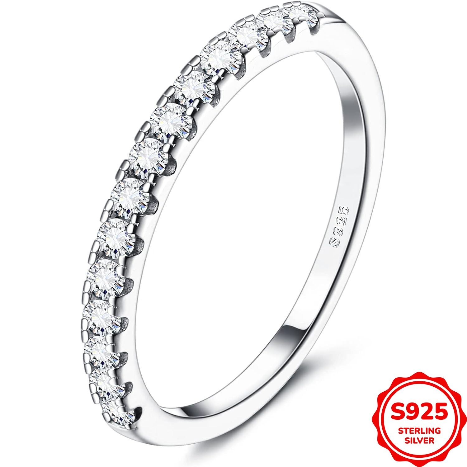 Image of 925 Sterling 925 Silver Ring For Women Promise Rings Wedding Engagement Band Bridal Ring Jewelry Gifts With Cubic Zirconia 1.5-2.5mm 1.8g/0.06oz
