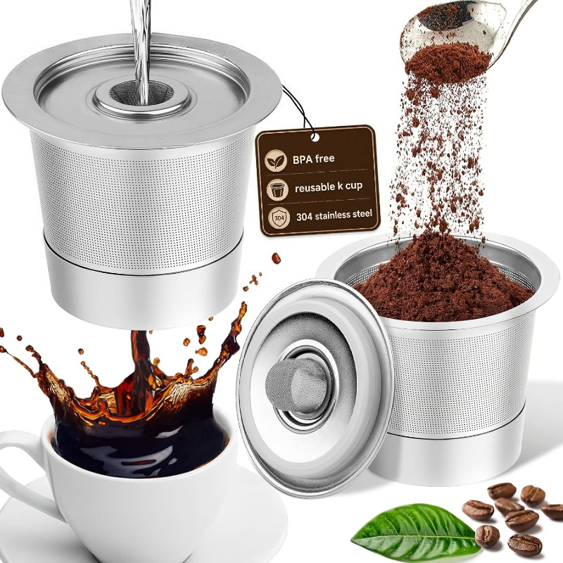 2 Pack Reusable Stainless Steel K Cups For 1.0 And 2.0, Refillable Coffee Pods With Permanent Filter, Coffee Accessories For Home Office