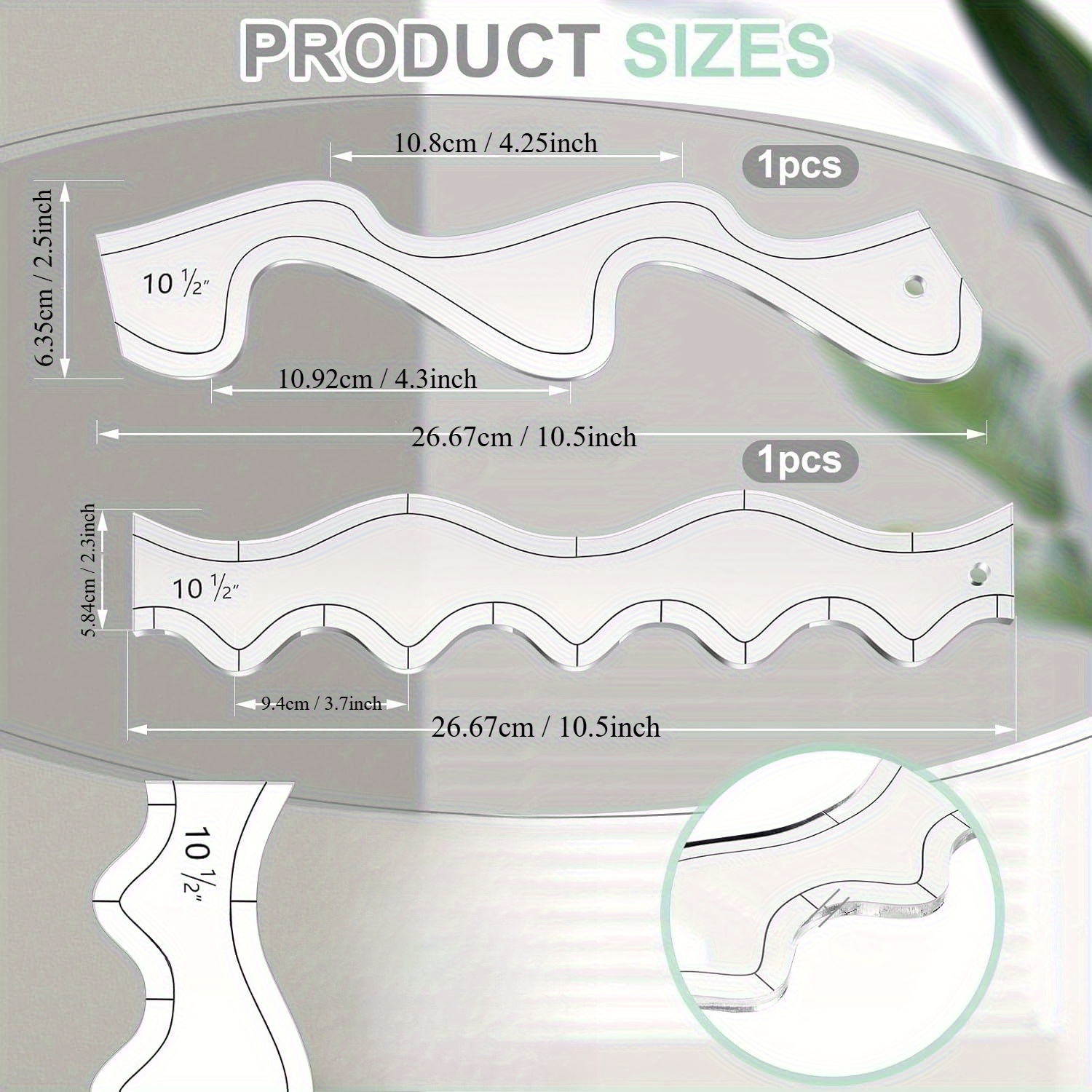 TEMU 2pcs Set Of Transparent Acrylic Wave-shaped Double-size Cutters(10inch& 5inch)- Precision Templates For Accurate Fabric Cutting, Durable Hand