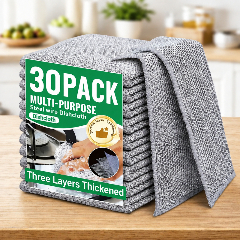 TEMU 30pcs Multi-functional Steel Wire Cleaning Cloths, Non-scratch Dishcloths For Kitchen Use, Suitable For Cookware, Skillets And Sinks