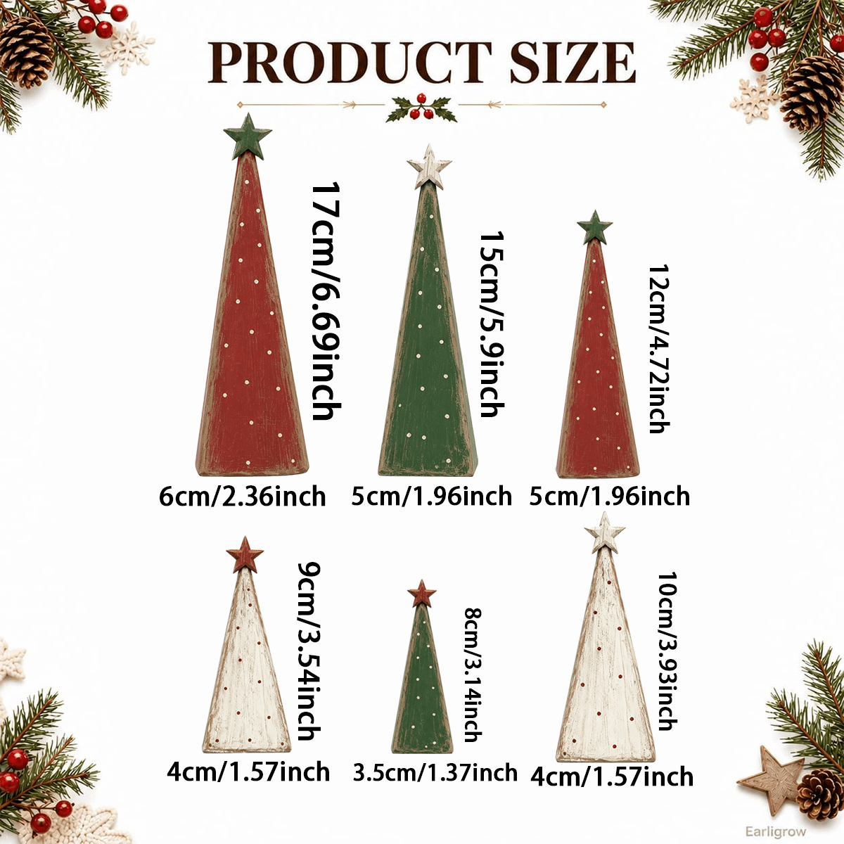 TEMU 6pcs Arbre de Noël Rétro Plat 2D en Bois, Sculpture d'Ornements Multicouches, Ensemble de Décoration de Table de Noël, Décoration de Table