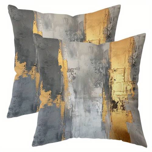 2pcs modern abstract decorative throw pillows gray golden accent cushions for living room bedroom contemporary home decor with zipper closure machine washable covers sofa couch decorations for apartment housewarming gift textured fabric