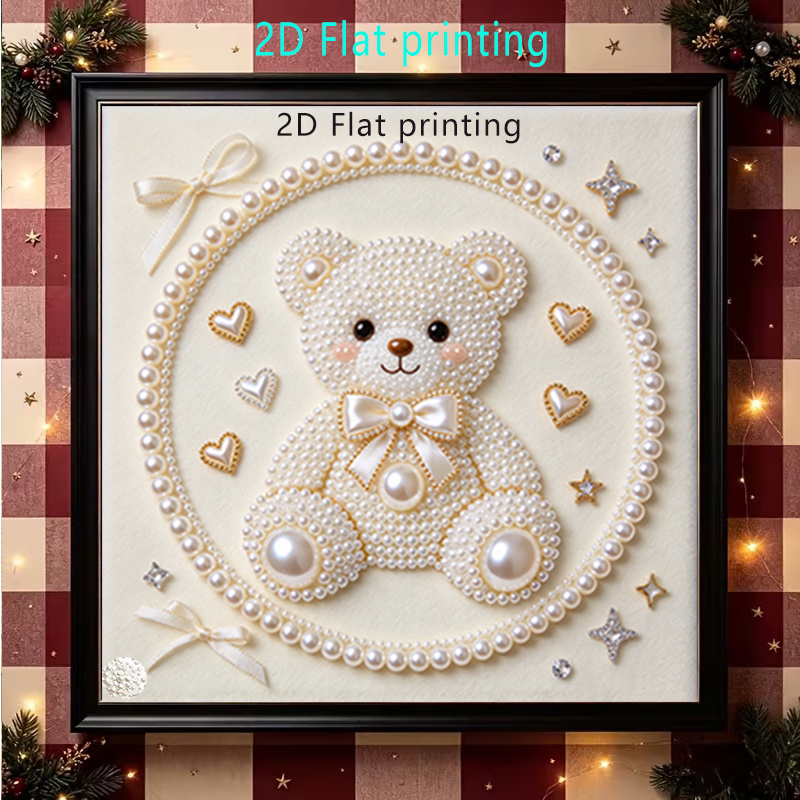 TEMU 1pc, 2d Flat Printing, Pearl Painting Kit, Light Luxury Pearl Bear Decorative Pearl Painting, Valentine's Day Gift, Mother's Day Gift, Father's