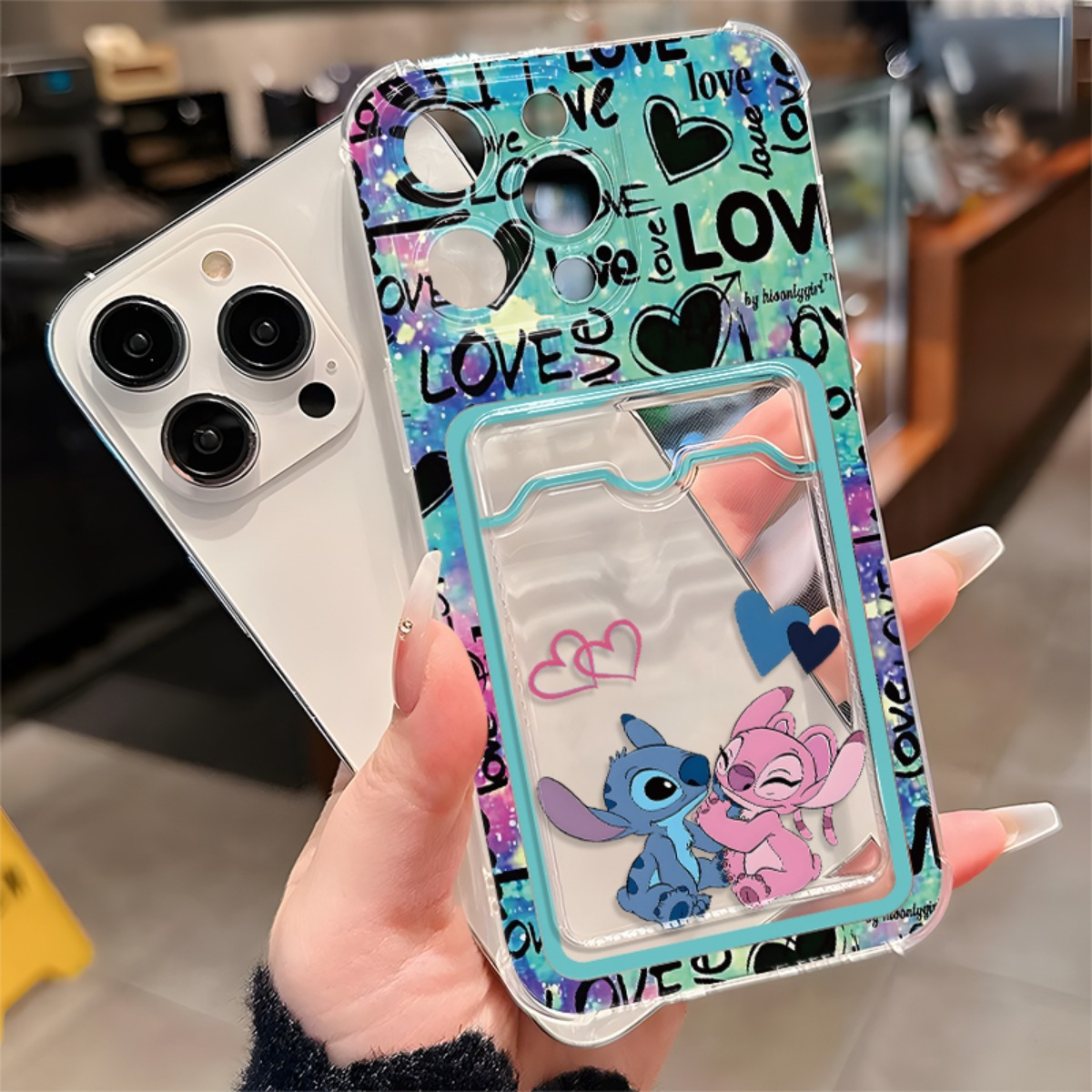 1pc Disney Series with Card Slot Protection Mobile Phone Case The Theme Is Stitch Disney Character Cute Adorable Blue Alien Suitable for Iphone 16 15 14 13 12 11 Pro Promax Plustpu Materialcute Cartoon Design Perfect