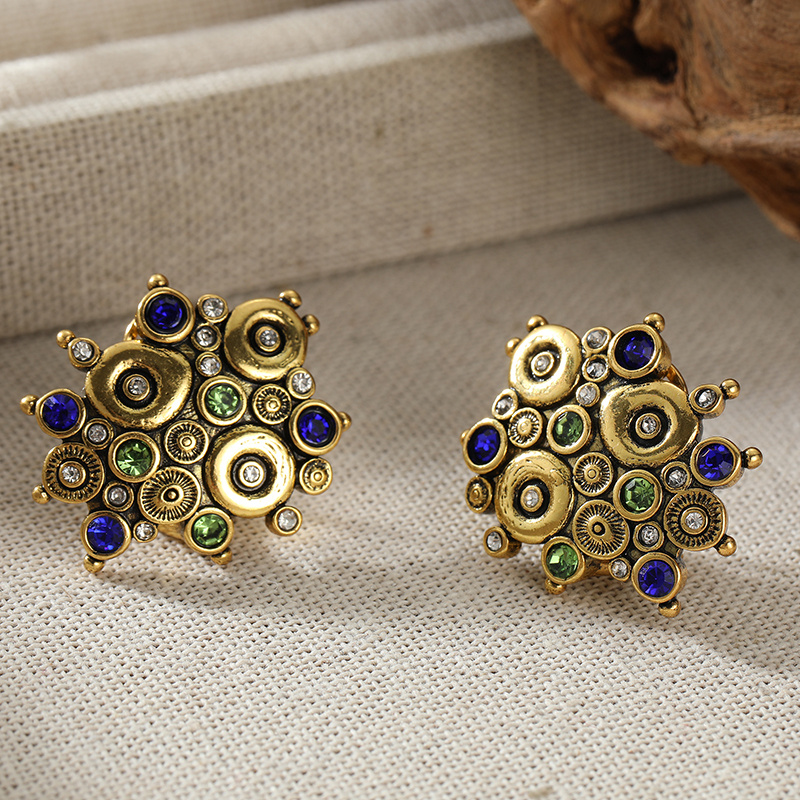 Women's Retro Court Style Plated Multi-Color Synthetic Zirconia Earrings