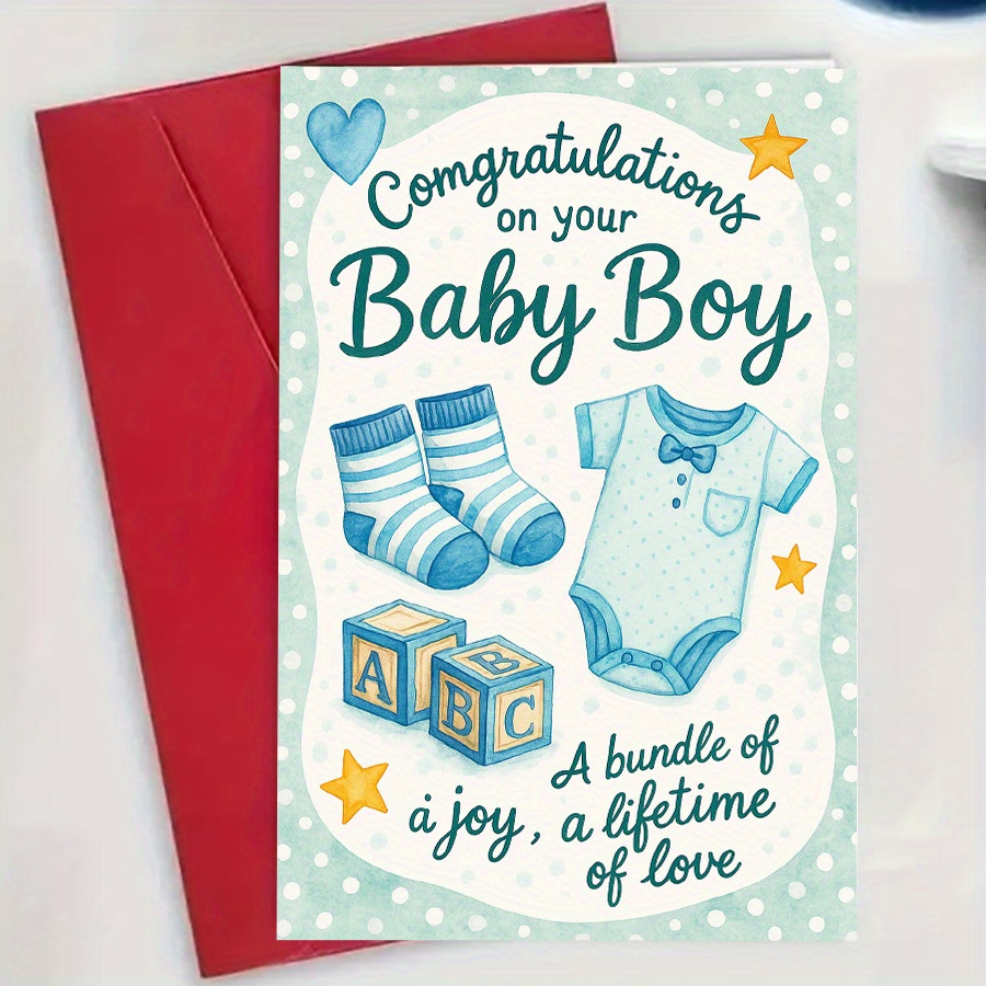 TEMU 1pc Card For New Baby Boy, Perfect Gift For New Parents, Baby Shower, Or Newborn. Joy And Love With This Charming Greeting Card. Includes