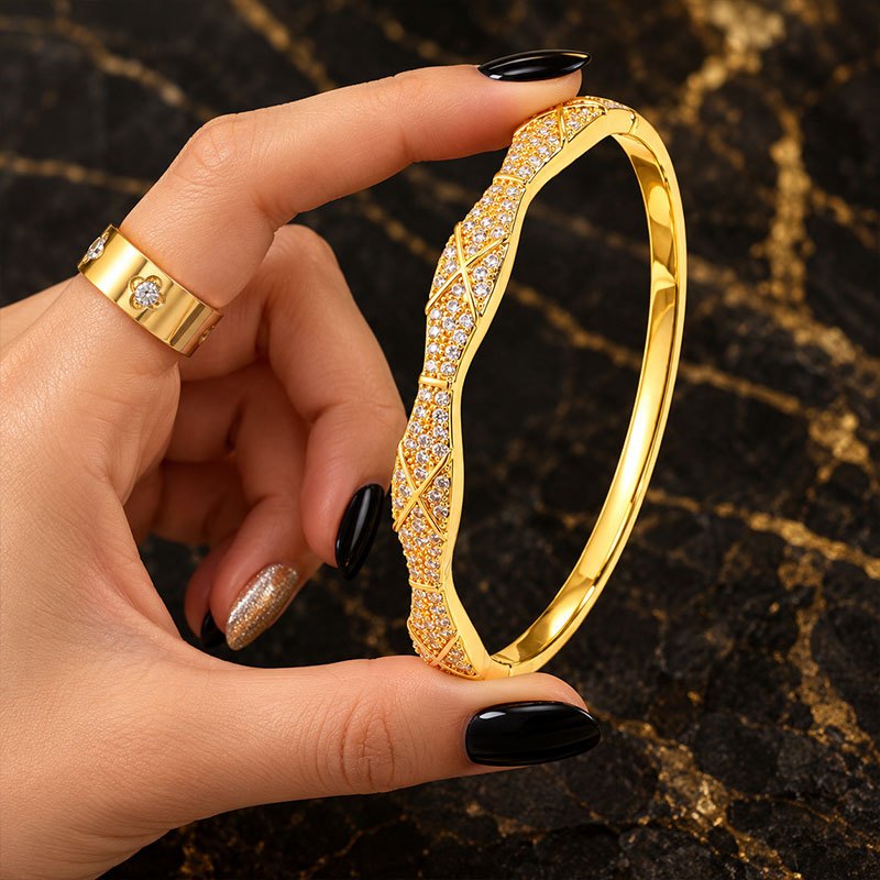 Women's 2pcs Copper Bangle and Stainless Steel Ring Set