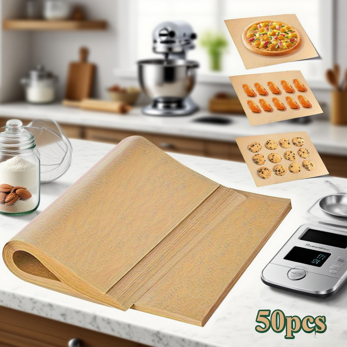TEMU 50pcs Baking Parchment Sheets, Pre-cut For Trimming, Suitable For Wrapping Sausages, Hand- Noodles & Refrigerated Pastries, Oil-insulating &