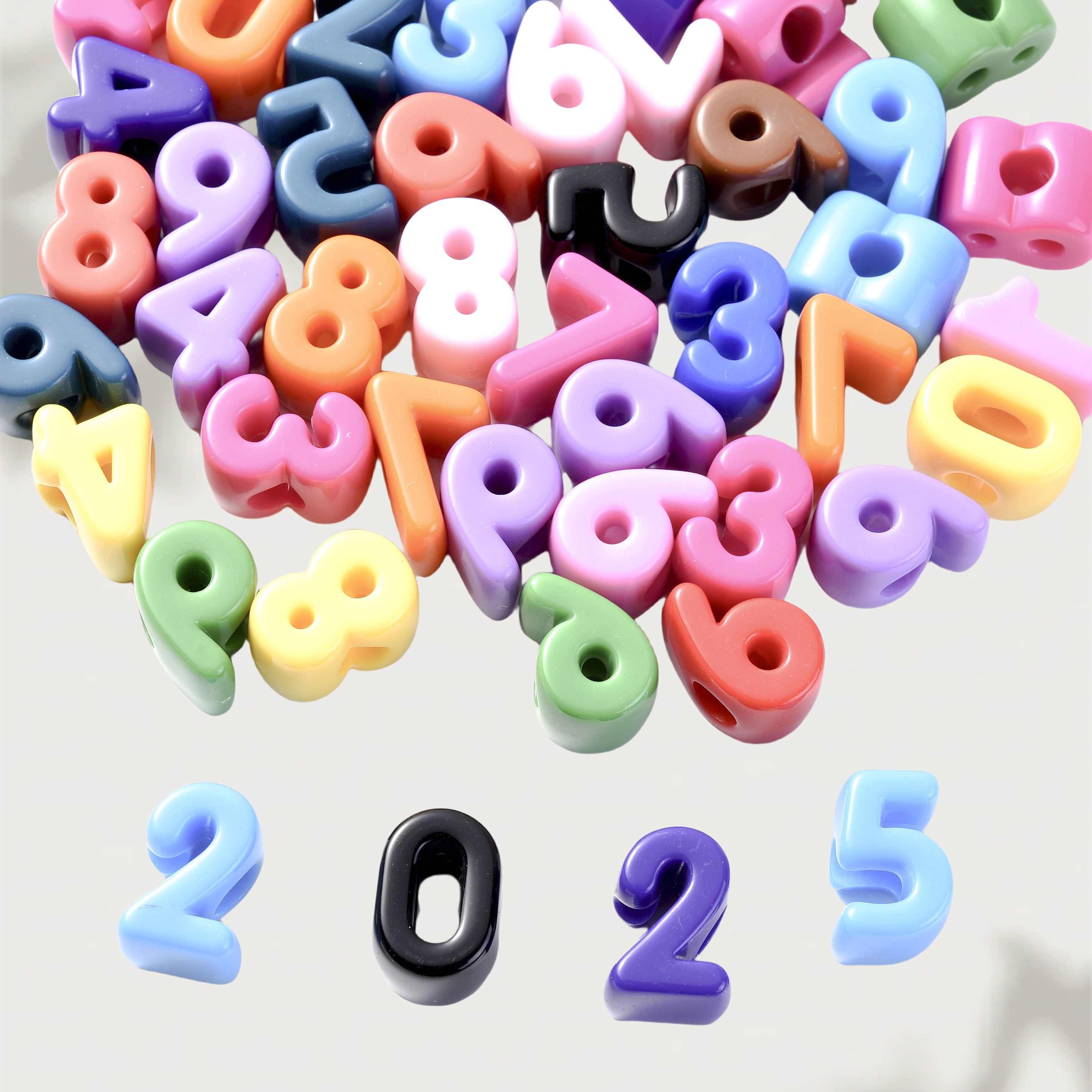 TEMU 20pcs Acrylic Digit Mixed Color Diy Beads Jewelry Making Bracelet Necklace Handcrafts Accessories