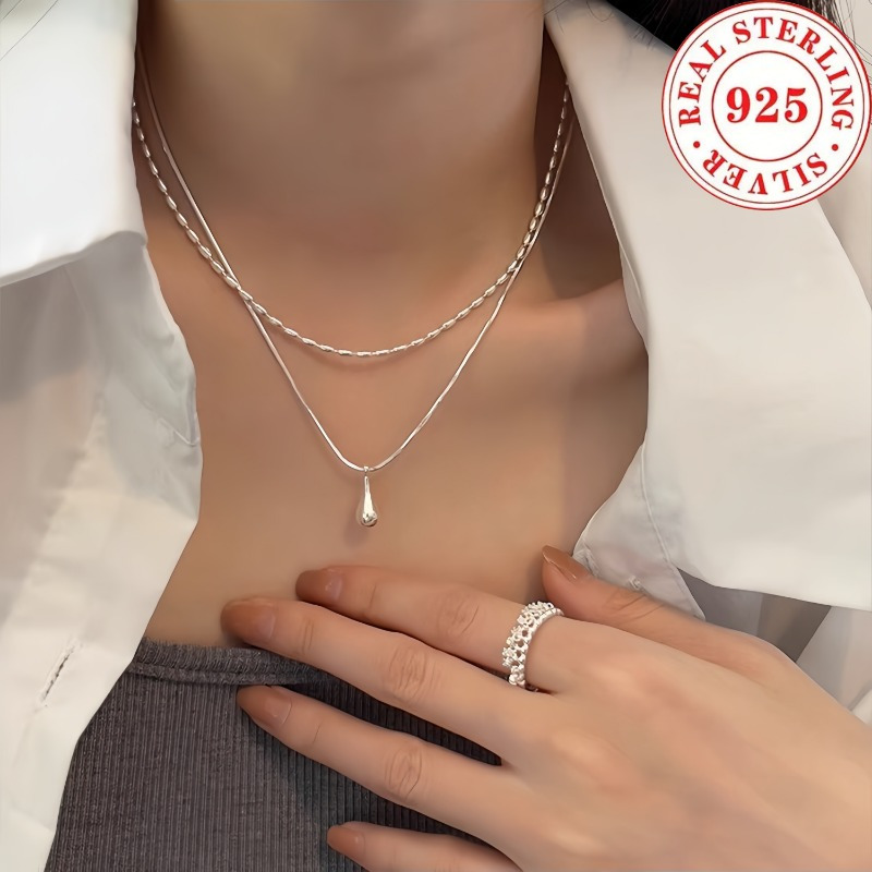Women's 925 Sterling Silver Water Droplet Pendant Neck Chain