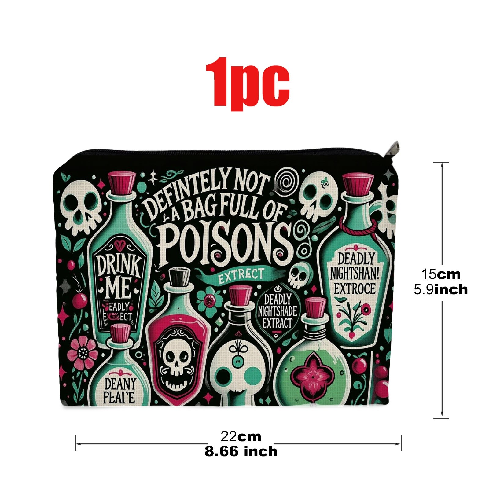 TEMU []1pcs Whimsical Potion Bottles Makeup Bag, 5.9in*8.66in Double - Sided, Polyester Material, Gothic Cartoon Style, For Beauty Enthusiasts,