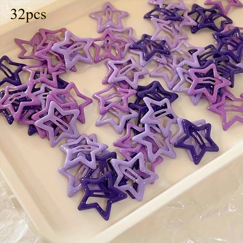 32 trendy purple star hairpins for women fashionable side bangs with five pointed stars suitable for everyday wear bangs styling stylish clips star shaped design durable hairpins clips womens hair additions decorative clips