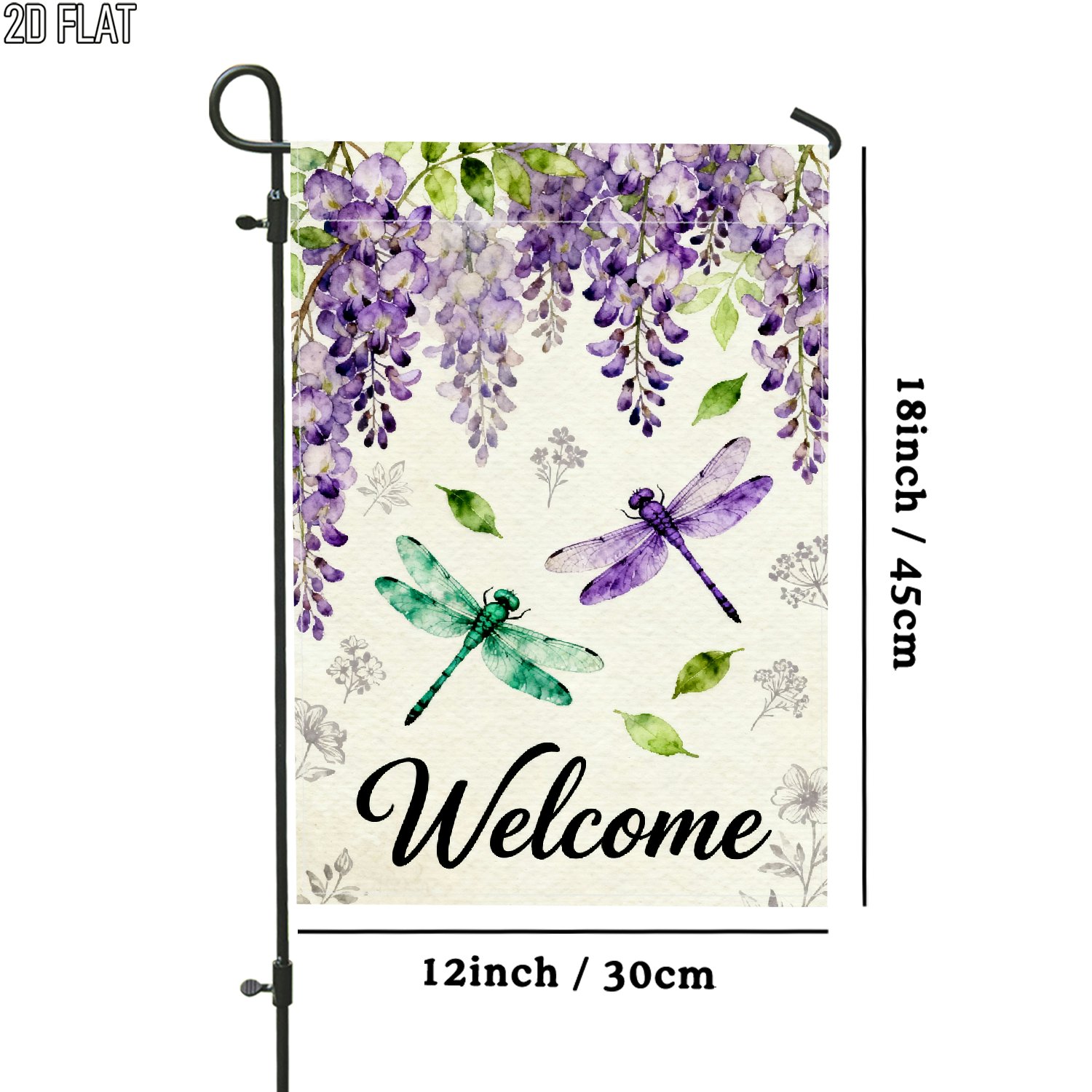TEMU Plat 2D, Plat 2D 1 pièce Drapeau de jardin d'extérieur Printemps Violette de Floral Vert Vertical Double Face Drapeau de pour jardin Décoration