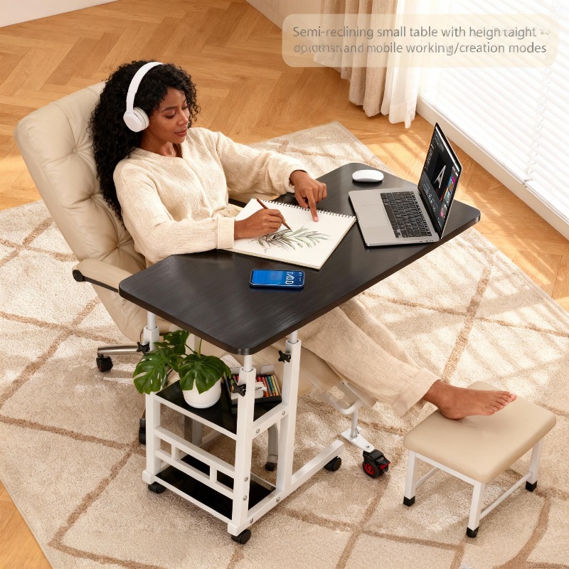 TEMU Office Desk, Computer Desk, Adjustable Height, Movable Computer Desk - Rolling Learning/work Desk, Suitable For Bedside/dormitory/office Use,