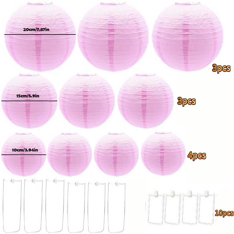 TEMU 10pcs Round Paper Lanterns And 10pcs Hooks Pink Lantern Set, Suitable For Birthday Parties, Wedding Decorations, Bachelor Parties, Folding Paper