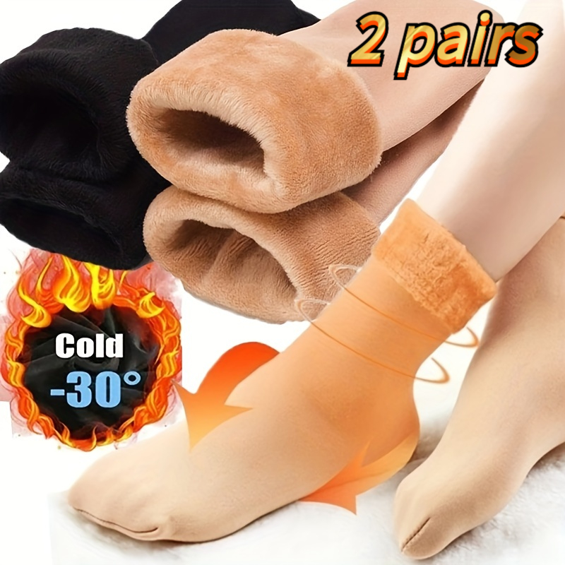 TEMU 2 paires de chaussettes d'hiver thermiques pour femme, doublure épaisse et douce, couture et douillette, chaussettes de neige pour temps froid,