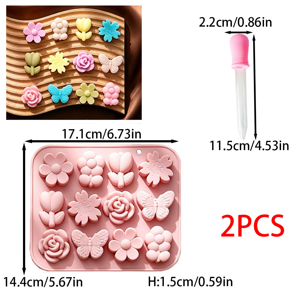 TEMU 2 pezzi/Set Gocciolatori in silicone 12 cavit� Fiori Candela Stampi in silicone Design Rosa Strumenti per la produzione di Margherita Ornamenti