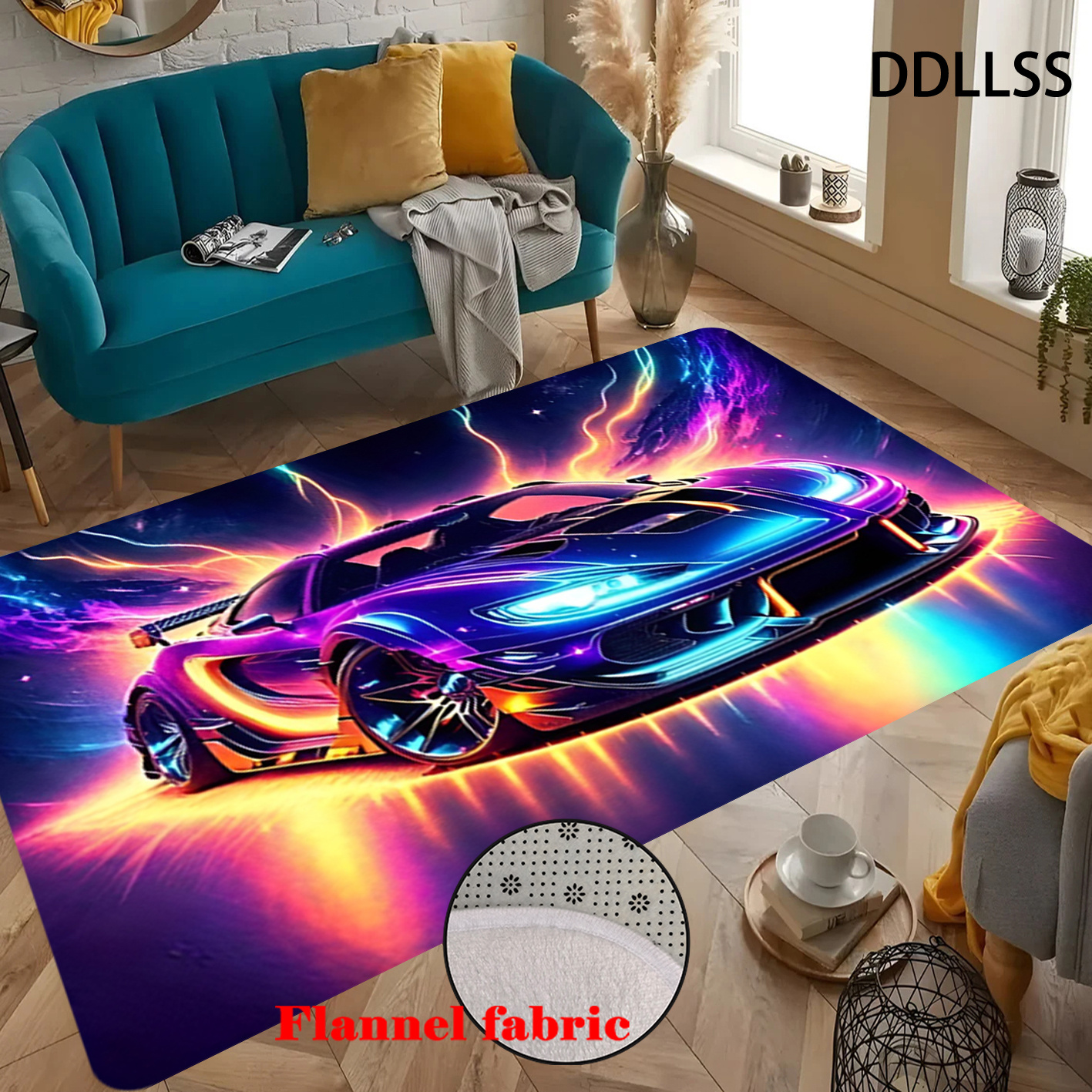 TEMU 1pc Cyber Supercar Rug Suitable For Indoor/bedroom With Supercar, Soft Short Plush Flannel Suitable For Living Room, Room, Office, Machine