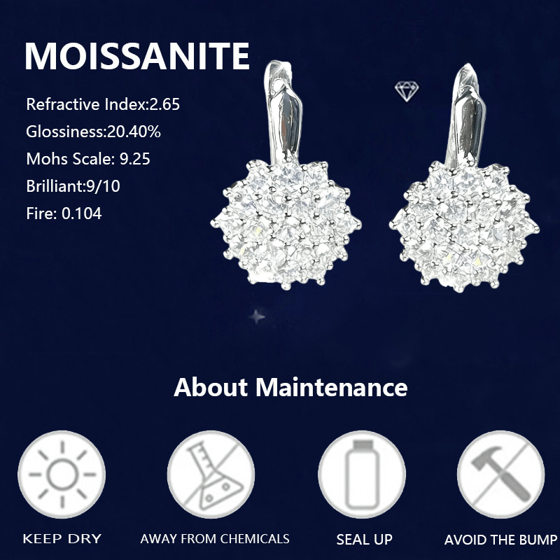Women's 925 Silvery Full Moissanite Sunflower Design Ear Studs