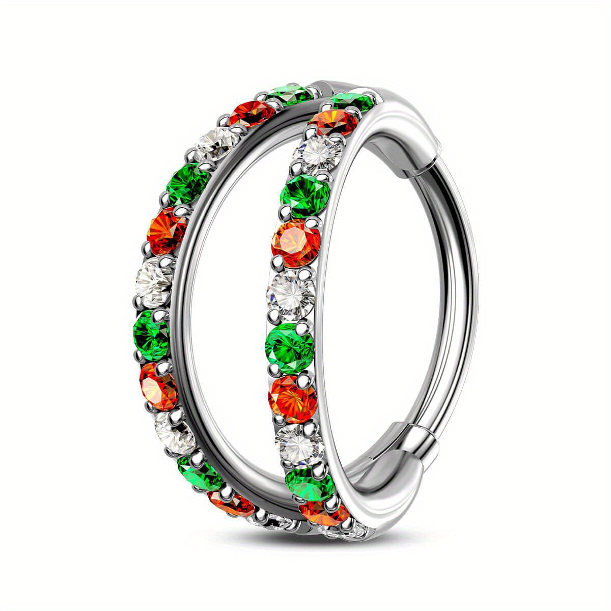 

1pc 20g Cute Double Hoop Nose Ring, 316l Stainless Steel With 5a Zirconia, Christmas Color Combo, Party & Jewelry