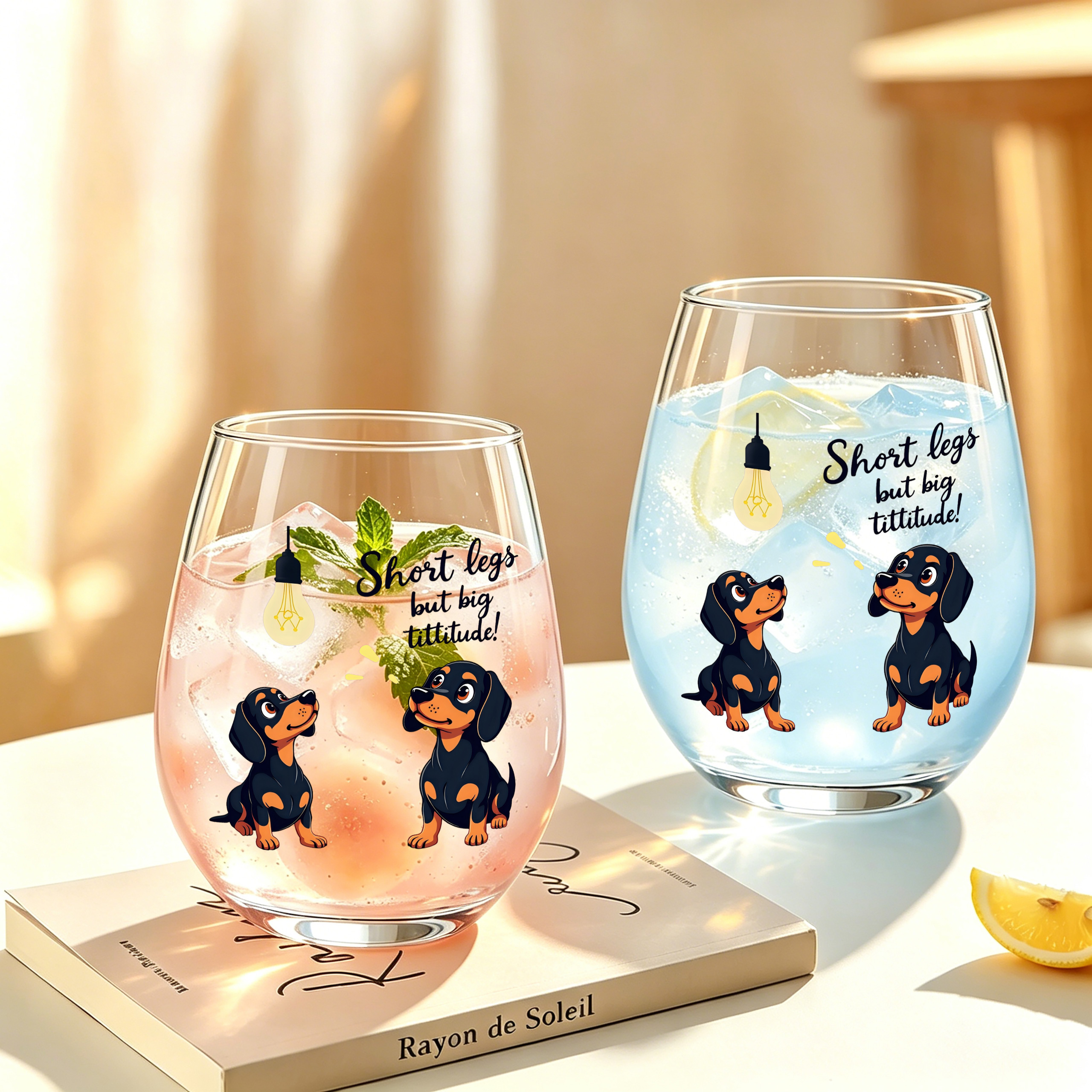 TEMU 1-Pack / Twee Teckel-lampen Engelse Tekst , 350ml / Drinkglas, Stamloos Wijnglas, Eivormig Glas, - en Whiskyglas, Krasbestendig en Herbruikbaar,