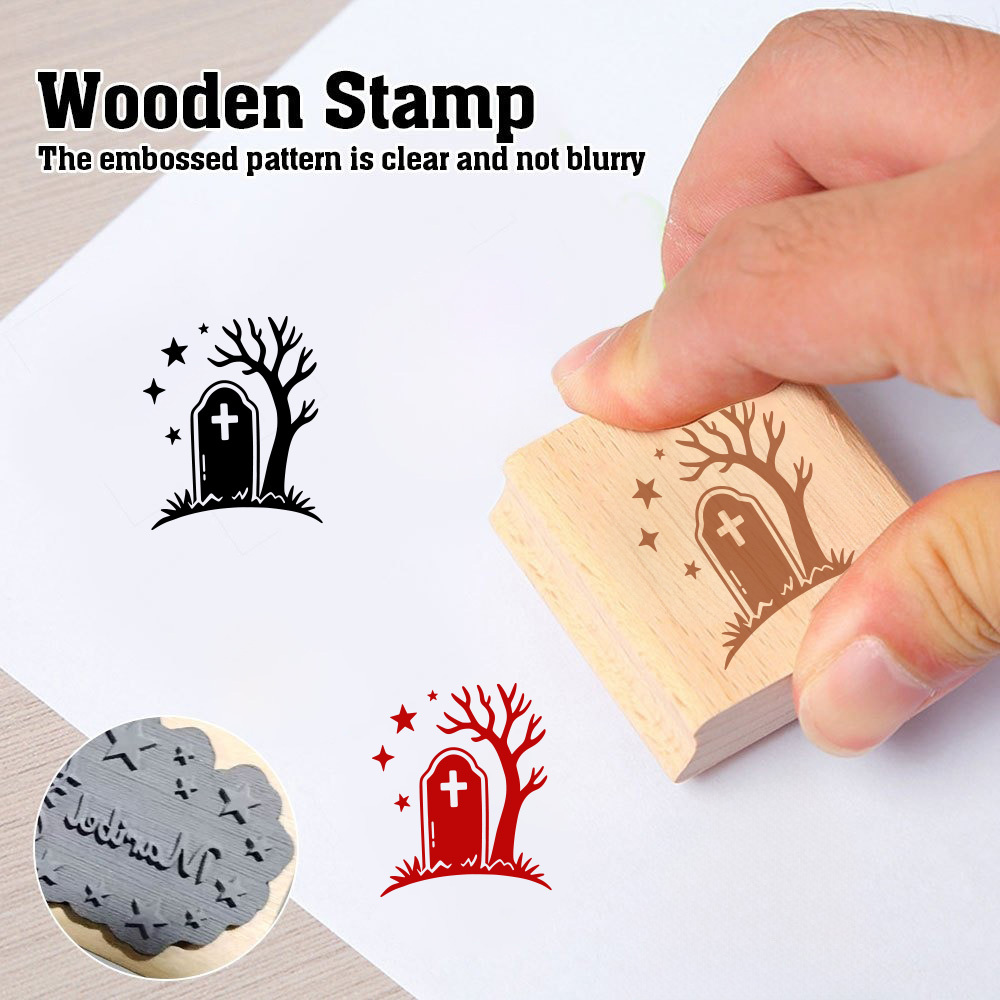 Delicate Halloween Cemetery-Themed Wooden Stamp