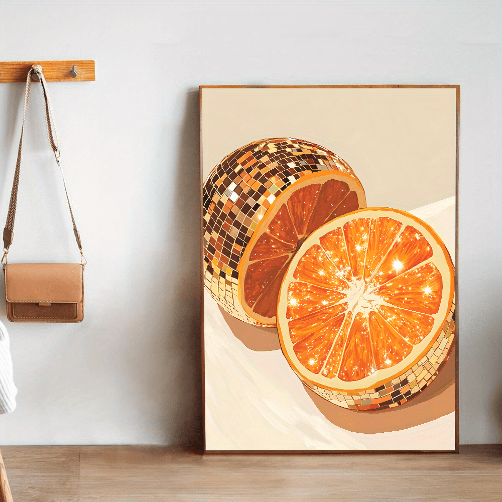 E-shop 1 Stück Moderne Zitrusfrucht-Wandkunst mit Glitzernden Orangenscheiben - Strukturierter Leinwanddruck, geeignet für Küche, Esszimmer oder