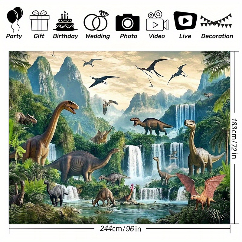 TEMU 2d Flat, 2d Flat - 2d Flat, 2d Flat - 1pc 2d Polyester Party Banners - Dinosaur Landscape - Perfect For Home Decor, Parties, , For Home And