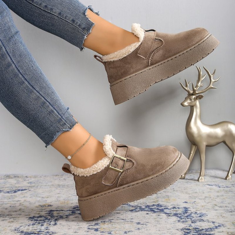 TEMU Retro Square Fleece Thick-soled Loafers For Women, Convenient Closure, Options, English Lazy Style Winter Women's Shoes, Thick Sole Heightening