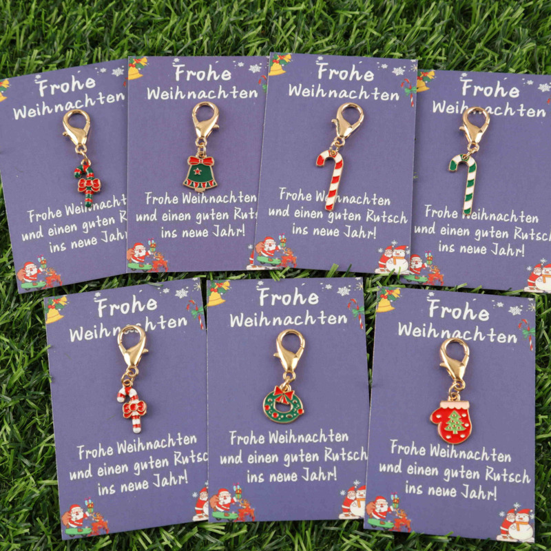 1pc 6pcs 7 Sets Christmas Keychain Set (candy Cane, Tree, Gloves) With German 'frohe Weihnachten' Greeting Card - 2025 Holiday Party Gift, Stockings, Tree Decorations, And Holiday Gift Ideas