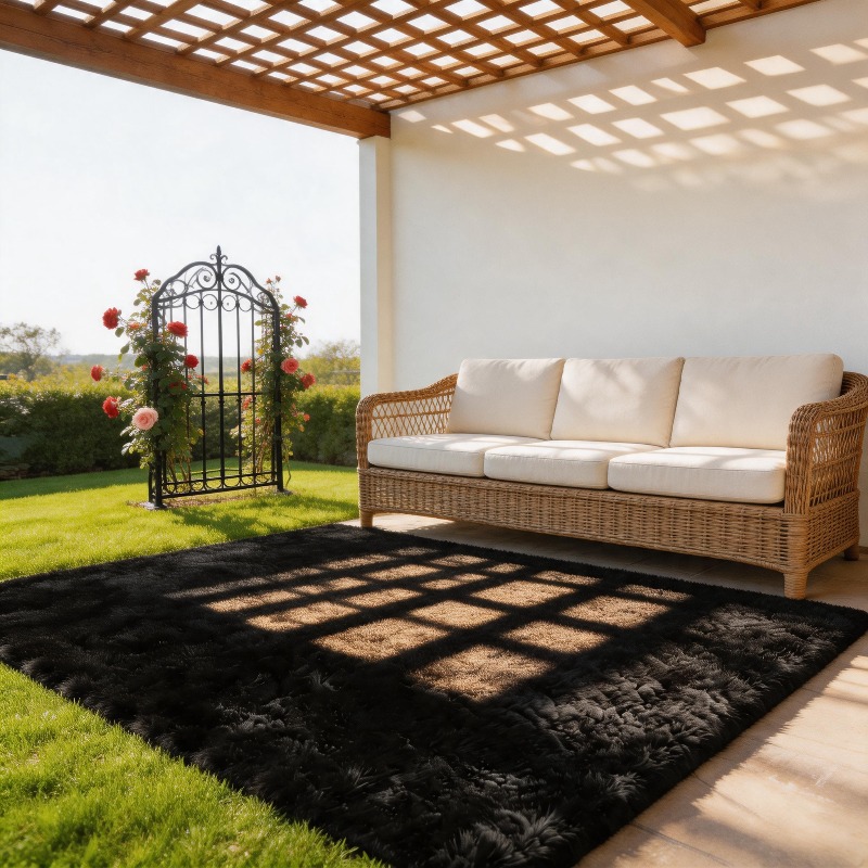 Image of 1pc Large Size Super Soft Fluffy Modern Shaggy Plush Outdoor Area Rug Non-slip Bottom Indoor Outdoor Home Decor Rug Perfect Juneteenth Gift