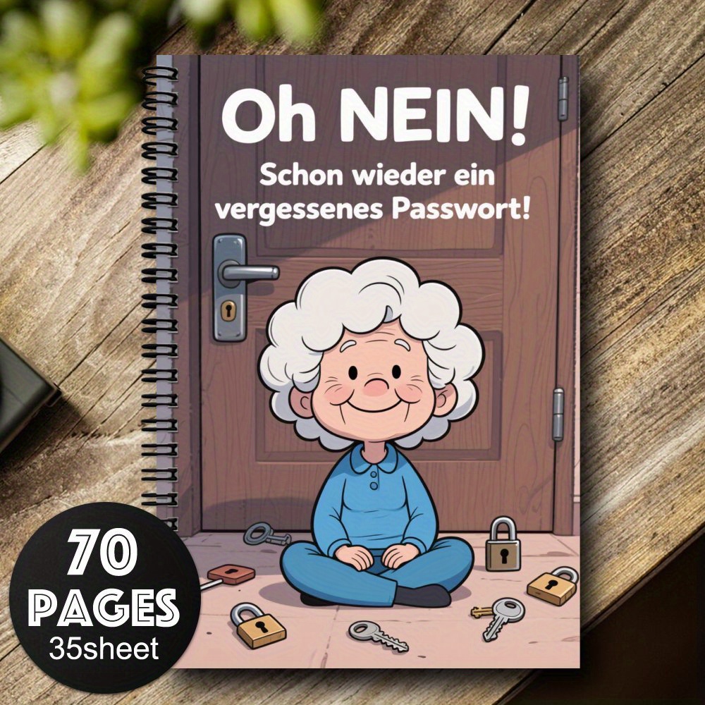 Image of 1pc German Spiral Password Notebook Logbook - Password Notebook For Internet Website Address Log , Password Logbook To Stay Organized With Cartoon Grandma Design, Planner