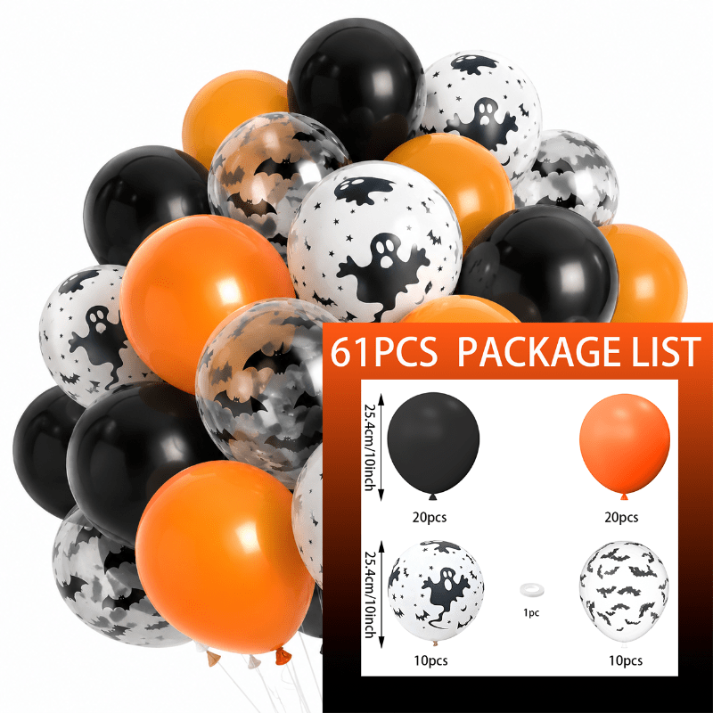 TEMU 61pcs Of Halloween Party Theme Latex Balloon Arches, Including Black, Orange Balloons, Suitable For Halloween Parties, Horror Party Decorations,