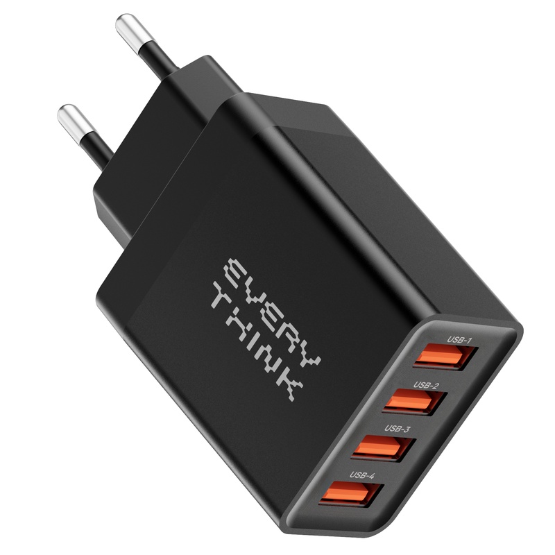 Ultra-compact 4-port Travel Charger: 4 Usb-a Wall Plug Adapter, 10w For Iphone 16/15,, Ipad - Type C Plug Design