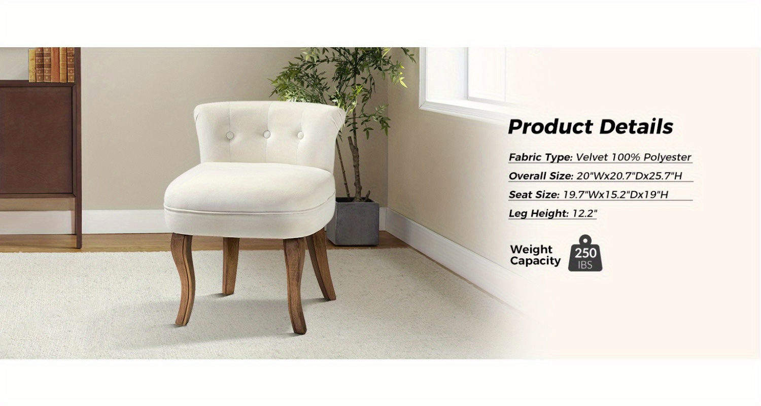 Navy Velvet Vanity Stool with Low Back - Modern Upholstered Makeup Chair with Solid Wood Legs, Assembly Compact Dressing Table Chair Suitable for Women & Girls, Bedroom, Living Room, Dressing Table - Stylish Chair