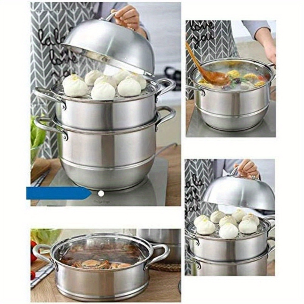 versatile stainless steel steamer set with non stick cooker tempered glass lid ventilation   home kitchens multi layer composite bottom details 5